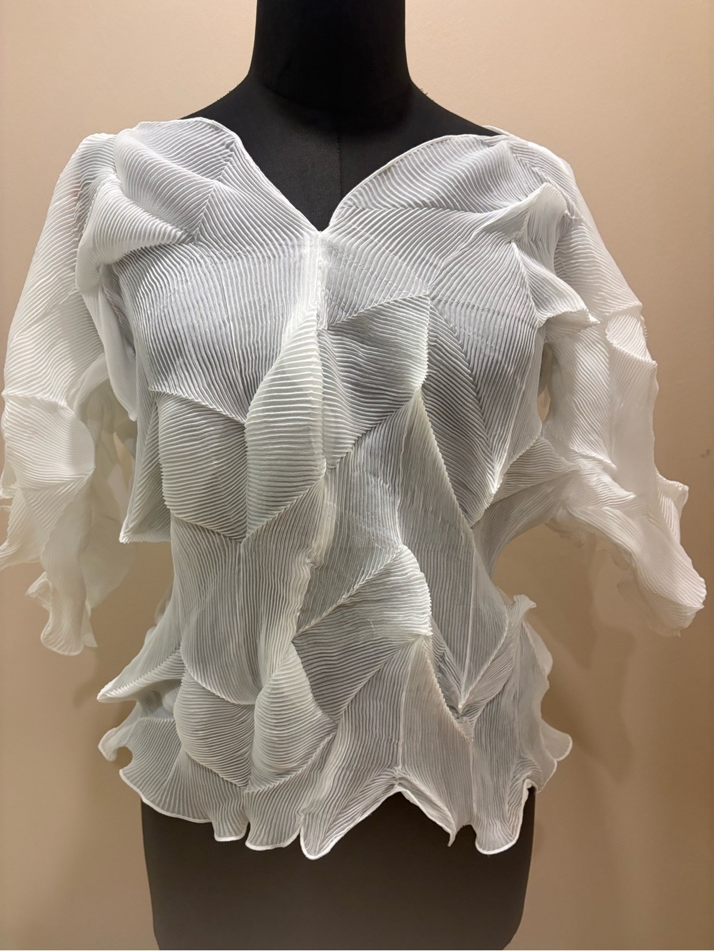 Brand new White Pleated Ruffle Sheer Blouse